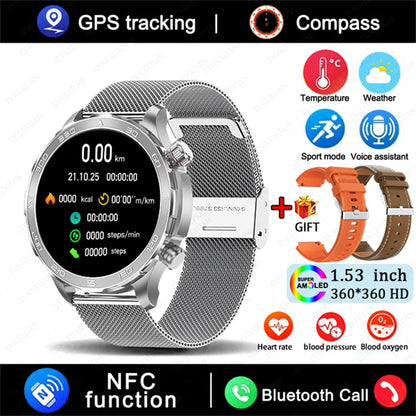 2025 New Bluetooth Call Smartwatch for Men – Huawei Compatible, AMOLED HD Large Screen, Heart Rate, NFC, IP68 Waterproof, GPS Sports Watch