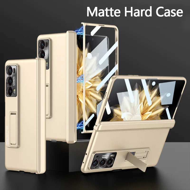 Original Honor Magic V2 Magnetic Hinge Case – Anti-Knock Matte Hard Cover with Outer Screen Glass Stand