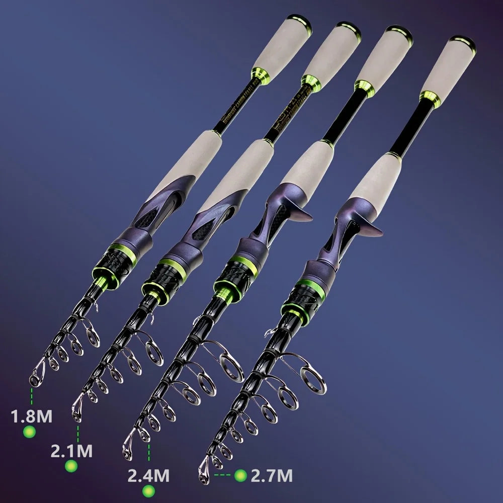 JOSBY Carbon Fiber Telescopic Fishing Rod – Fast Action Light Bait Spinning Travel Rod 1.8M–2.7M