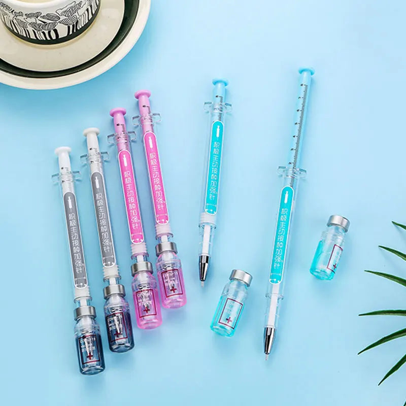 Syringe Gel Pen – Simulation Injection Syringe Shape, Black Ballpoint Signature Pen, Vaccine Pen Design