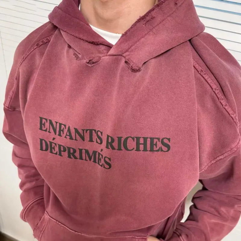 2025SS Ripped E.R.D. Hoodie – Men & Women Slogan Print Short Wide Sweatshirt