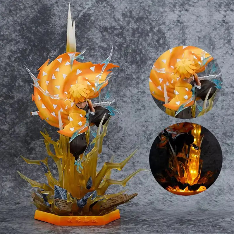 35cm Demon Slayer Zenitsu Figure – Double-Head LED PVC Anime Statue, Action Figurine for Decoration & Xmas Gift