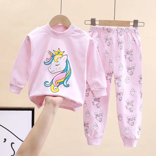 Cute Cartoon Unicorn Kids Pajama Set – Soft, Warm & Durable Unisex Sleepwear for Autumn Everyday Wear