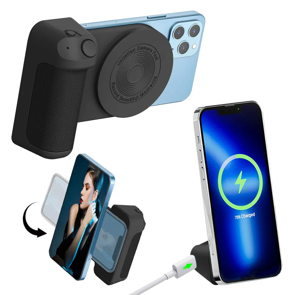3-in-1 Camera Holder Grip: Multifunctional Magnetic Selfie Photo Bracket with Charging & Bluetooth Compatibility - Anti-shake for Android/iOS