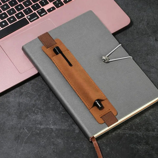 Portable Pen Bag Pencil Case - Lightweight PU Leather Holder with Elastic Buckle Clip for Office and Meeting Supplies