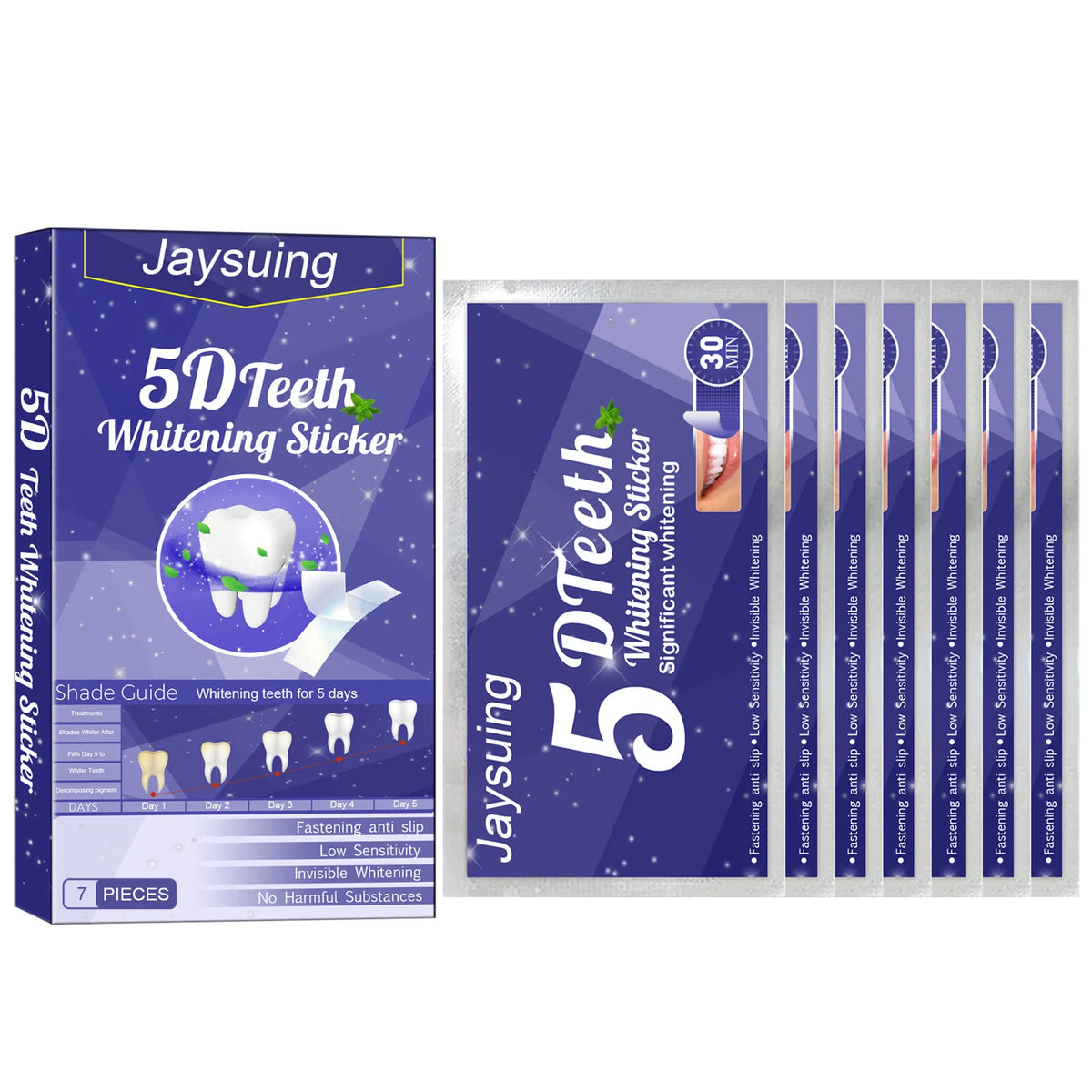 5D Whitening Teeth Stickers – 7/14 Pairs Gel Strips for Stain Removal ...