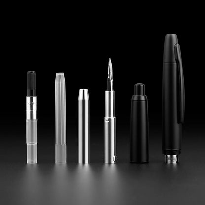 Majohn A1 Press Fountain Pen - Retractable EF Nib 0.4mm, Metal Matte Black Ink Pen with Converter, Ideal Student Gift
