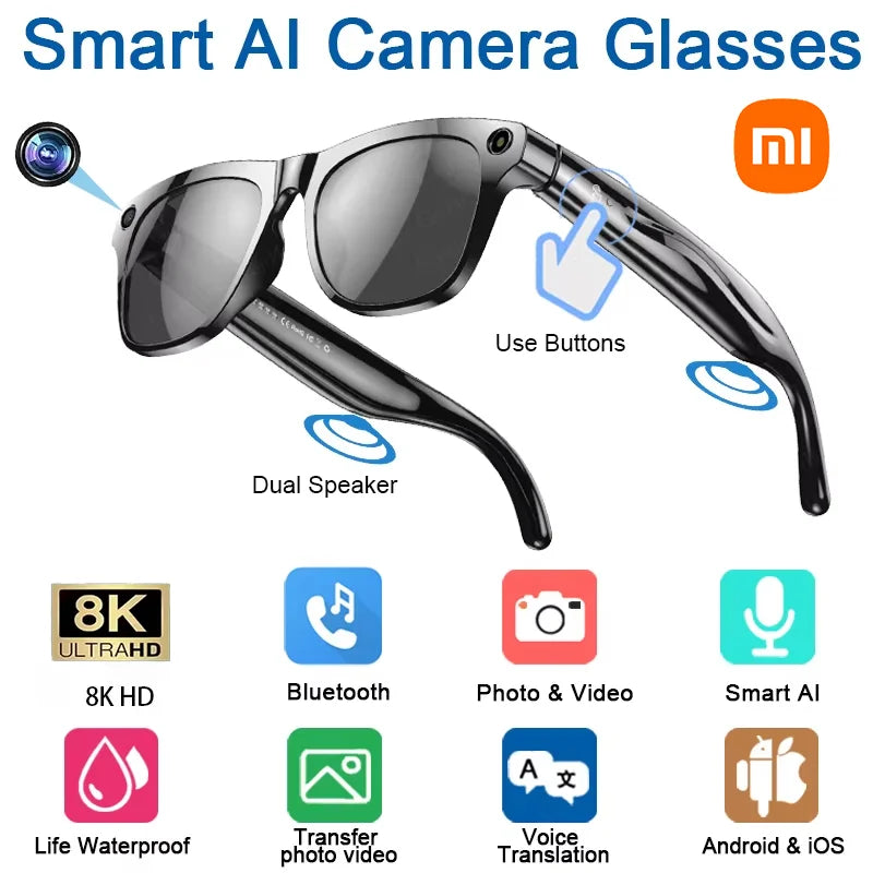 Xiaomi AI Smart Glasses — 8K HD Photochromic, Multifunction Camera Glasses with Translation, Bluetooth Calling, Voice Assistant, Music Player