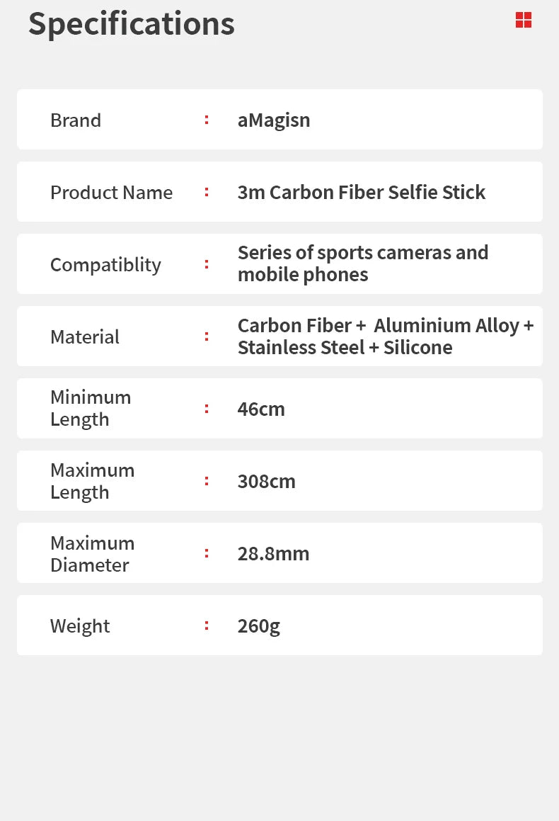 aMagisn 3M Invisible Selfie Stick - 1.2M Carbon Fiber Telescopic Monopod for DJI, GoPro, Insta360 X3/X4 Accessories