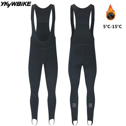 YKYWBIKE Men's Thermal Fleece Cycling Bib Tights – Warm Road Bike Pants for 5-15°C Riding