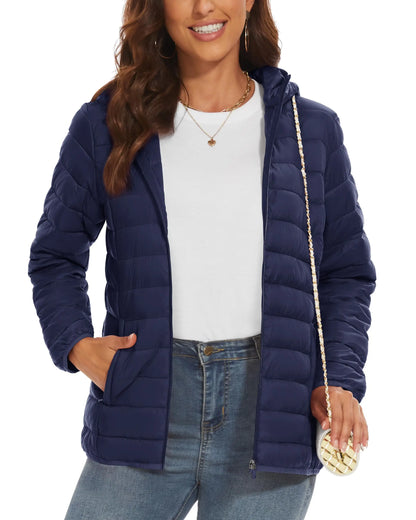 TACVASEN Women's Hooded Puffer Jacket – Full Zip Quilted Winter Coat, Lightweight Windbreaker Outerwear
