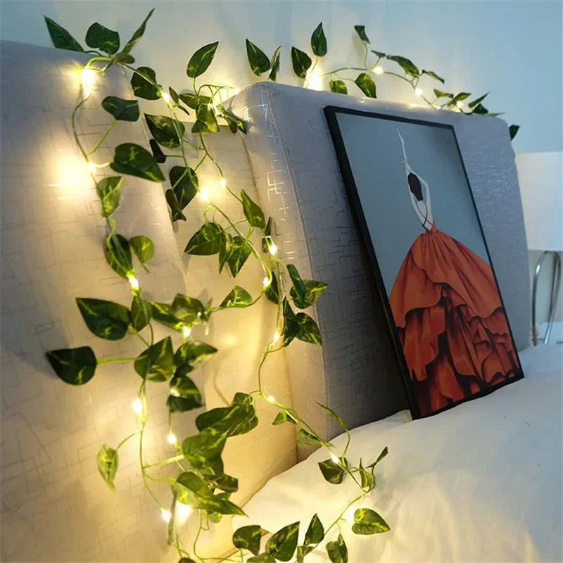 Flower Green Leaf String Lights — Battery-Powered Artificial Vine Fairy Light Garland for Wedding, Christmas Tree & Home Decor