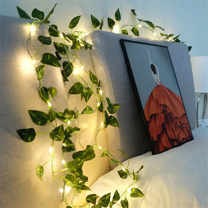 Flower Green Leaf String Lights — Battery-Powered Artificial Vine Fairy Light Garland for Wedding, Christmas Tree & Home Decor