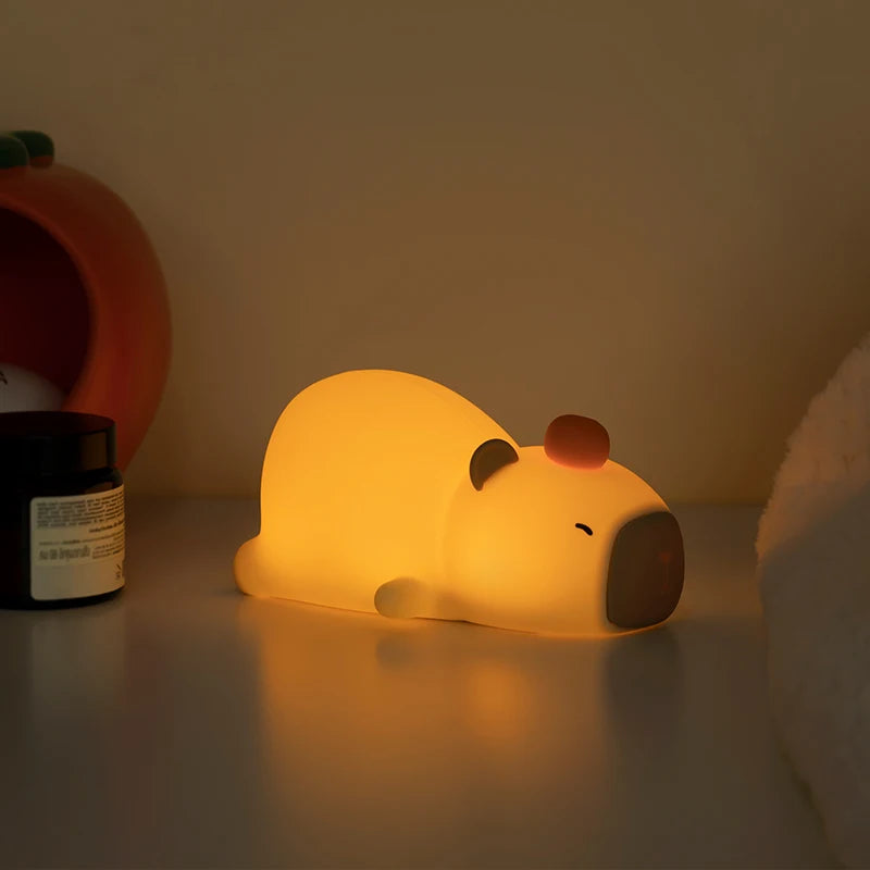 Capybara Cute Silicone LED Night Light - USB Rechargeable Dimmable Lamp for Kids' Room & Gift