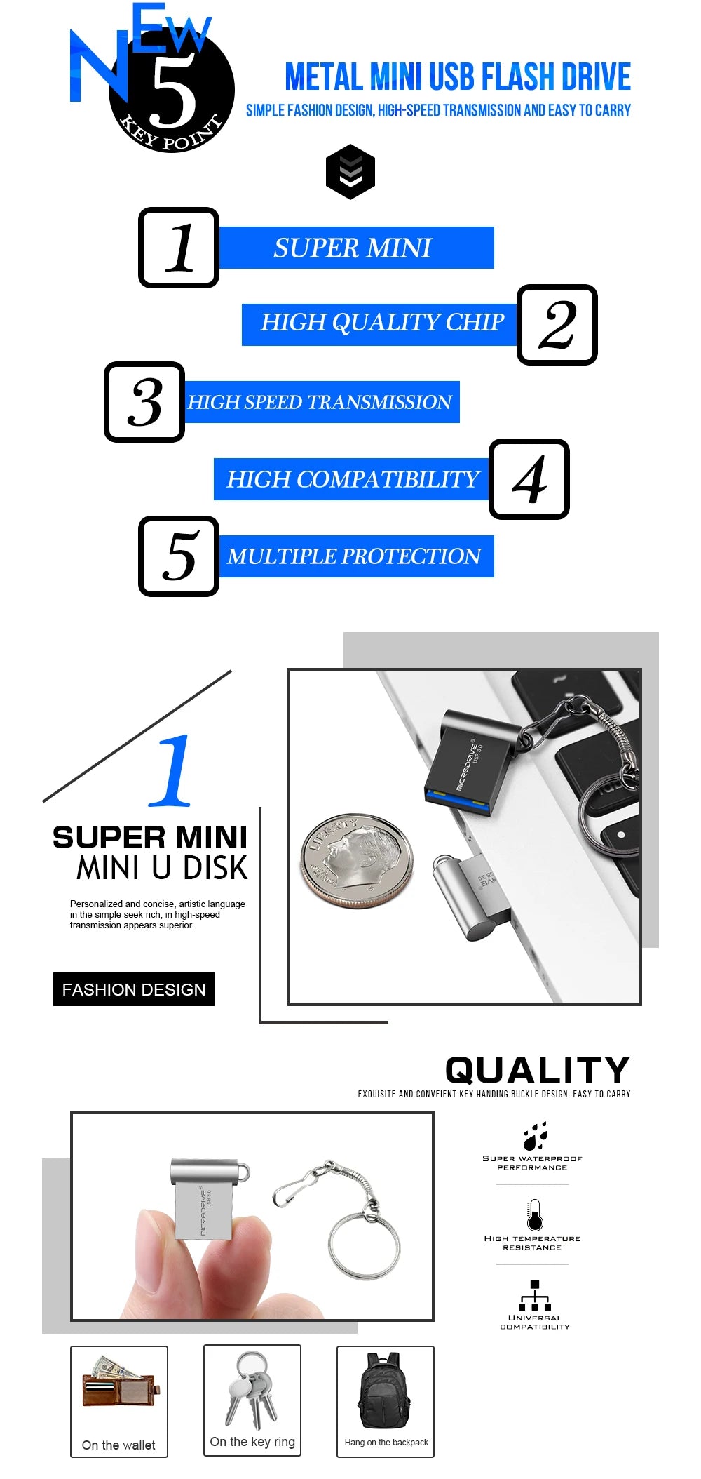 High-Speed USB 3.0 Mini Flash Drive – 16GB 32GB 64GB 128GB Portable USB Storage Key