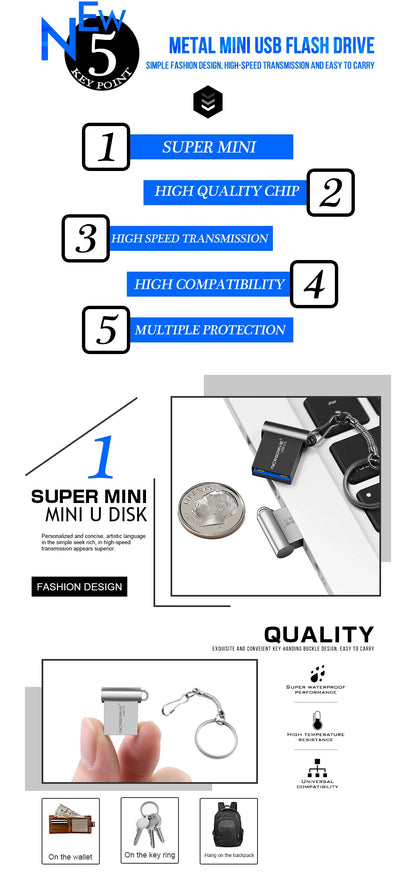 High-Speed USB 3.0 Mini Flash Drive – 16GB 32GB 64GB 128GB Portable USB Storage Key