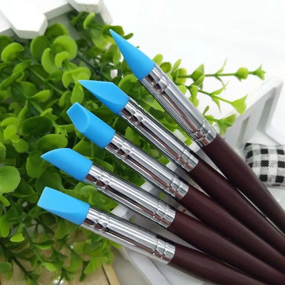 5PCS Silicone Clay Sculpting Tools: Soft Head Brush for Modeling, Dotting, Nail Art, Pottery - DIY Carving and Sculpting Accessories