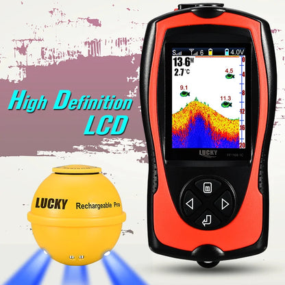 Lucky Sonar Fish Finder FF1108-1CWLA – Rechargeable Wireless Sensor, 45M Depth Echo Sounder for Portable Fishing