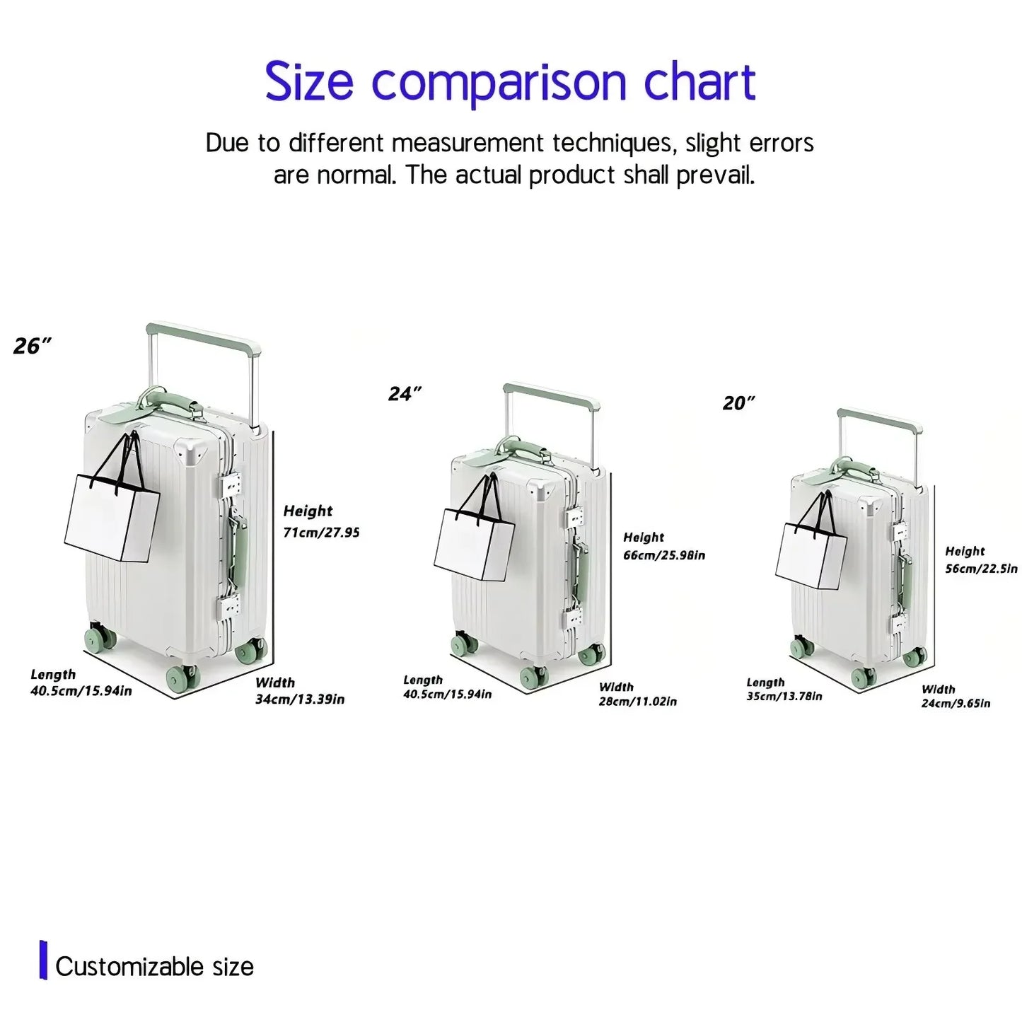 Aluminum Frame Rolling Luggage — Wide Handlebar Trolley Suitcase with Colorful Silent Spinner Wheels, TSA Lock & Large Capacity