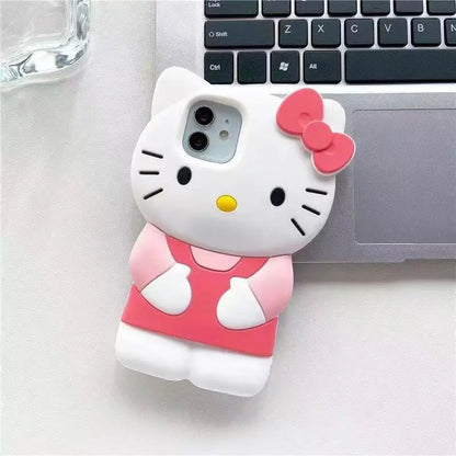 Bowknot Kitty Cat 3D Silicone Phone Case – Soft Protective Cover for iPhone 4 to 17 Series