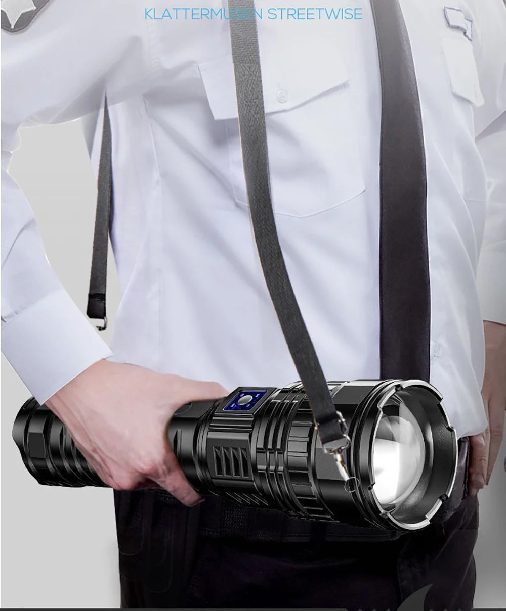 1000W Tactical LED Flashlight – Built-in 15000mAh Battery Emergency Spotlight, 9km Beam, 990,000,000LM Super Bright Torch