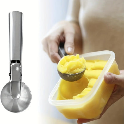 Multifunctional Stainless Steel Ice Cream Scoop – Dual-Purpose Fruit & Watermelon Ball Spoon for Household Use