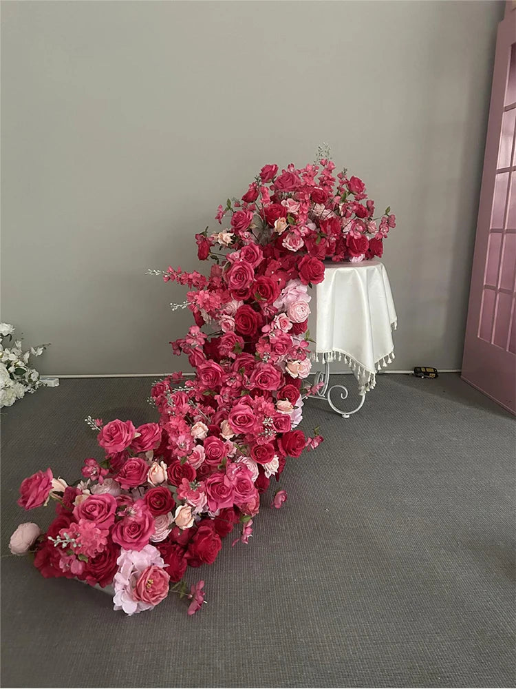 Pink Rose Artificial Flower Row – Large Floral Runner for Wedding Backdrop, Party Decor & Showcase Display Prop