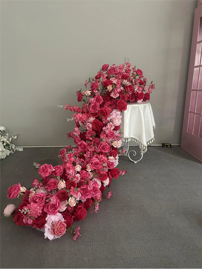 Pink Rose Artificial Flower Row – Large Floral Runner for Wedding Backdrop, Party Decor & Showcase Display Prop