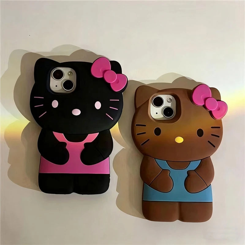 Bowknot Kitty Cat 3D Silicone Phone Case – Soft Protective Cover for iPhone 4 to 17 Series