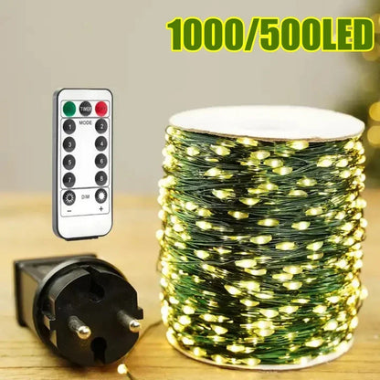 1000 LED Green Wire Fairy String Lights | Waterproof Christmas Tree & Holiday Decor, US/EU Plug 110V/220V