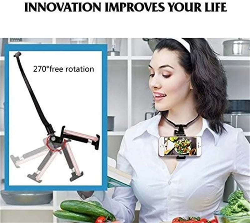 Hands-Free Wearable Neck Holder – Universal Lazy Phone Stand, Hanging Mount for iPhone 15 Pro Max, Samsung, GoPro, Dock Station Bracket