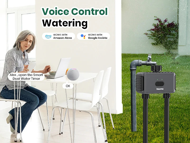 Zigbee/WiFi Automatic Water Timer – Dual Hose Garden Irrigation System, Sprinkler Programmer, Alexa Support