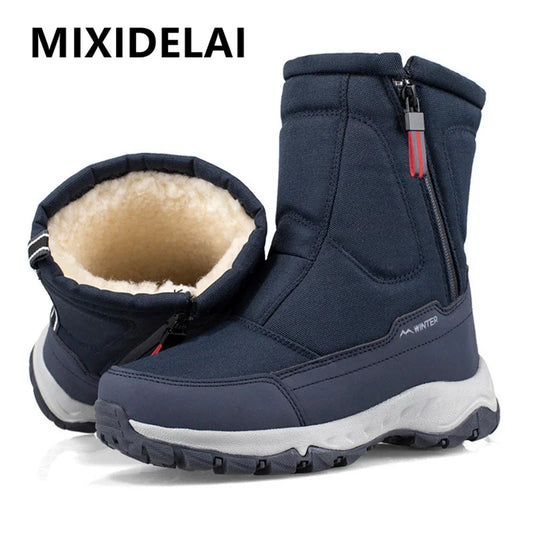 Large Winter Men’s Boots – Warm Plush Ankle High-Top Snow Boots, Sweat-Wicking Outdoor Sneakers