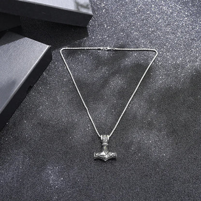 Thor Hammer Viking Necklace – Mjolnir Norse Amulet Pendant for Men, Punk Scandinavian Jewelry with Metal Chain