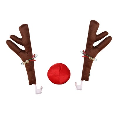 Christmas Car Decoration Kit – Deer Antlers with Red Nose & Tail Holiday Pendant Accessories
