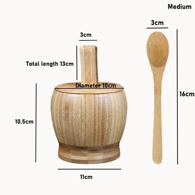 Traditional Bamboo Mortar & Pestle Set – Garlic, Herb & Spice Grinder for Kitchen Crushing and Mashing