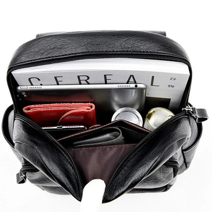 Women’s Large Capacity Leather Bookbag Rucksack - High-Quality Vintage Backpack, School and Travel Purse