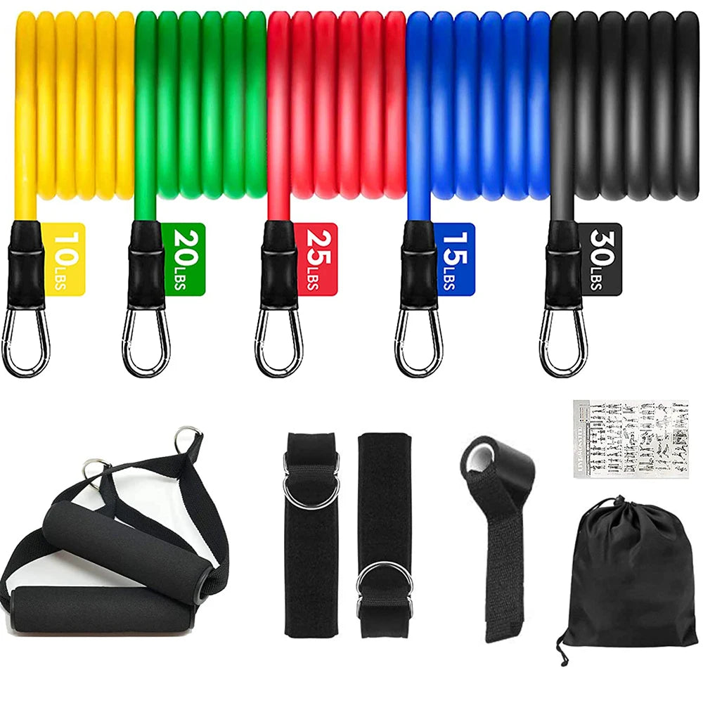 11Pcs Elastic Resistance Bands Set for Fitness, Bodybuilding & Home Gym Workouts