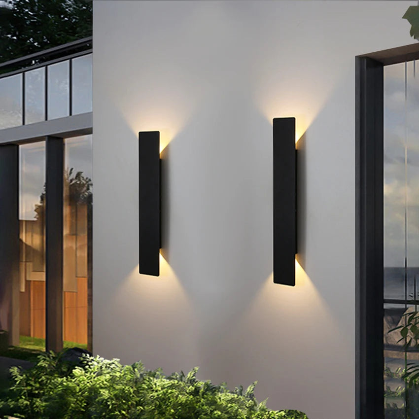 Outdoor Waterproof Wall Lamp – Modern LED Up/Down Light, Black & White Aluminum, IP65, 110V-220V Fixtures