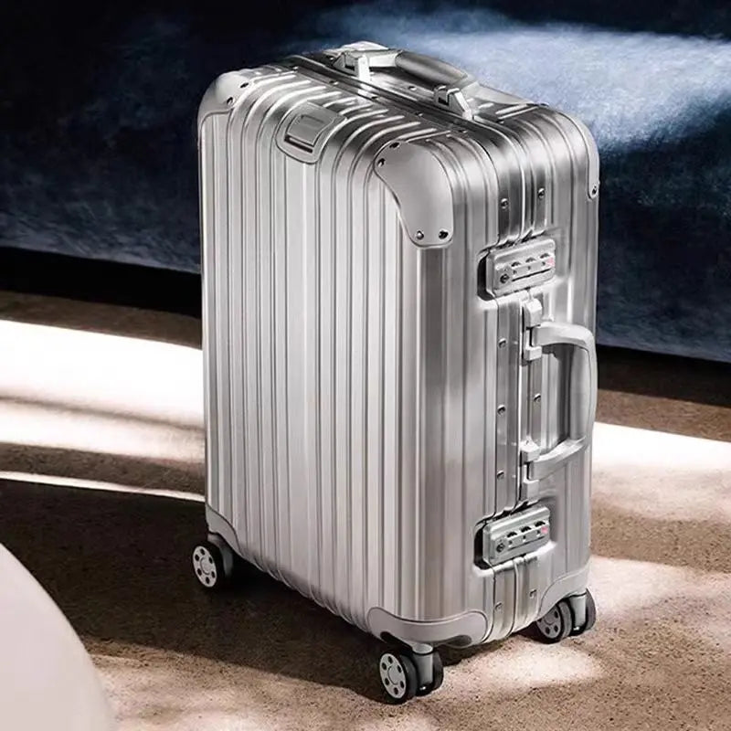 Aluminum Metal Luggage Carry-On Travel Bags - 20/22/28/30 Inch Trolley Suitcase with Cabin Size and Password Lock