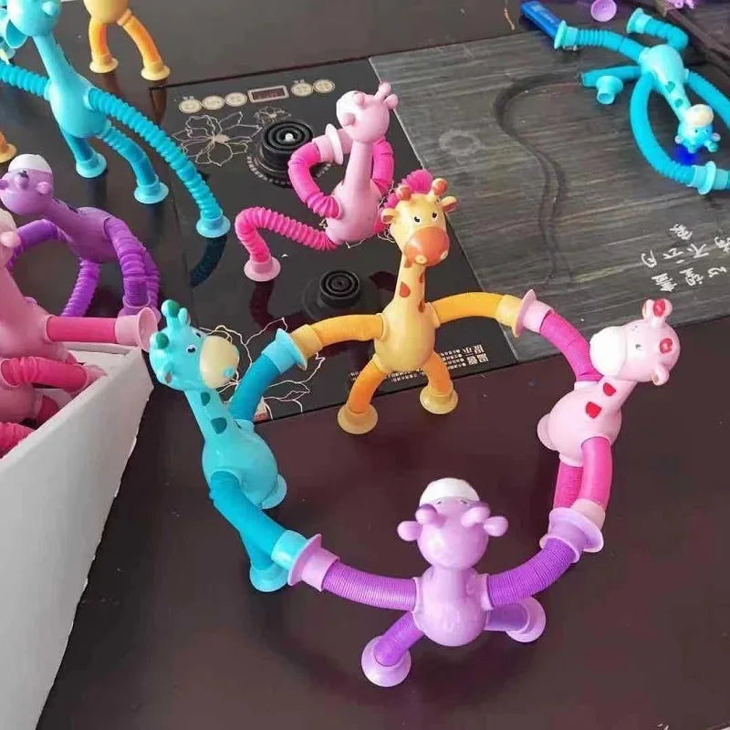 Christmas Suction Cup Pop Tubes: Telescopic Giraffe Fidget Sensory Toy - Stress Relief Bellows Anti-Stress Squeeze Toy for Children