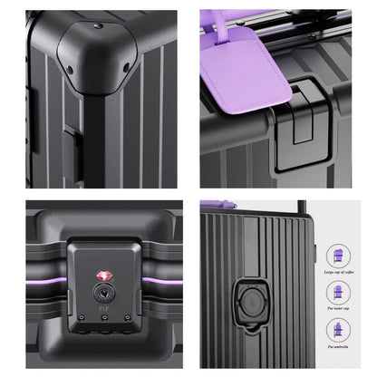 Aluminum Frame Rolling Luggage — Wide Handlebar Trolley Suitcase with Colorful Silent Spinner Wheels, TSA Lock & Large Capacity