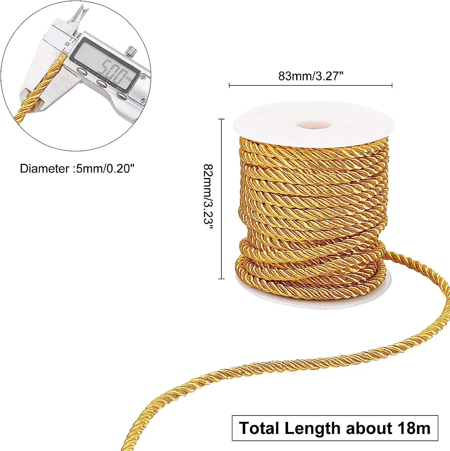 5MM Twisted Cord Rope Trim – Decorative Polyester Handmade Cording for Sewing, Crafts, Upholstery & Home Decor, 5m