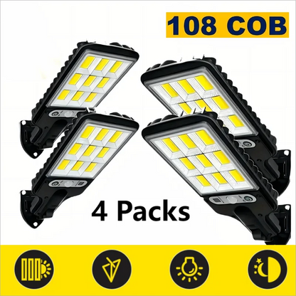 1/2/4-Pack Solar Street Lights – 108 COB LED Outdoor Wall Lights with Remote Control, Motion Sensor & Adjustable 3 Modes