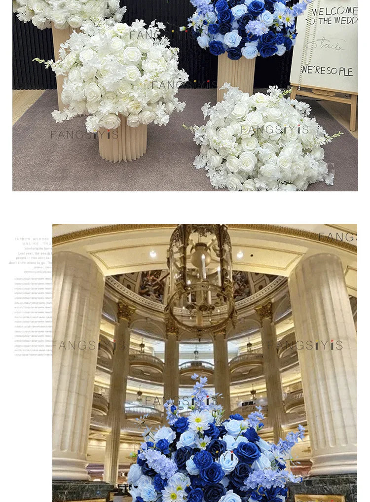 Large White/Blue Rose Flower Ball – 80-30cm Artificial Floral Bouquet for Wedding & Event Table Centerpiece Decoration