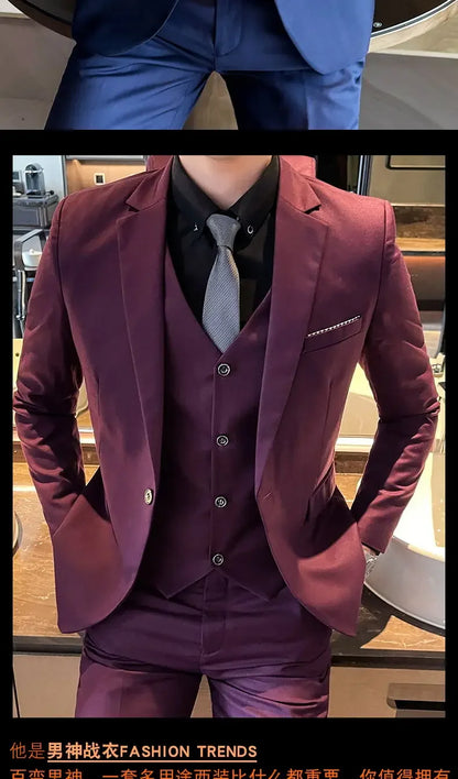 Men’s 3-Piece Suit 6XL — Blazer, Vest & Trousers, Italian Style Fashion Business Wedding Formal Gentleman Dress