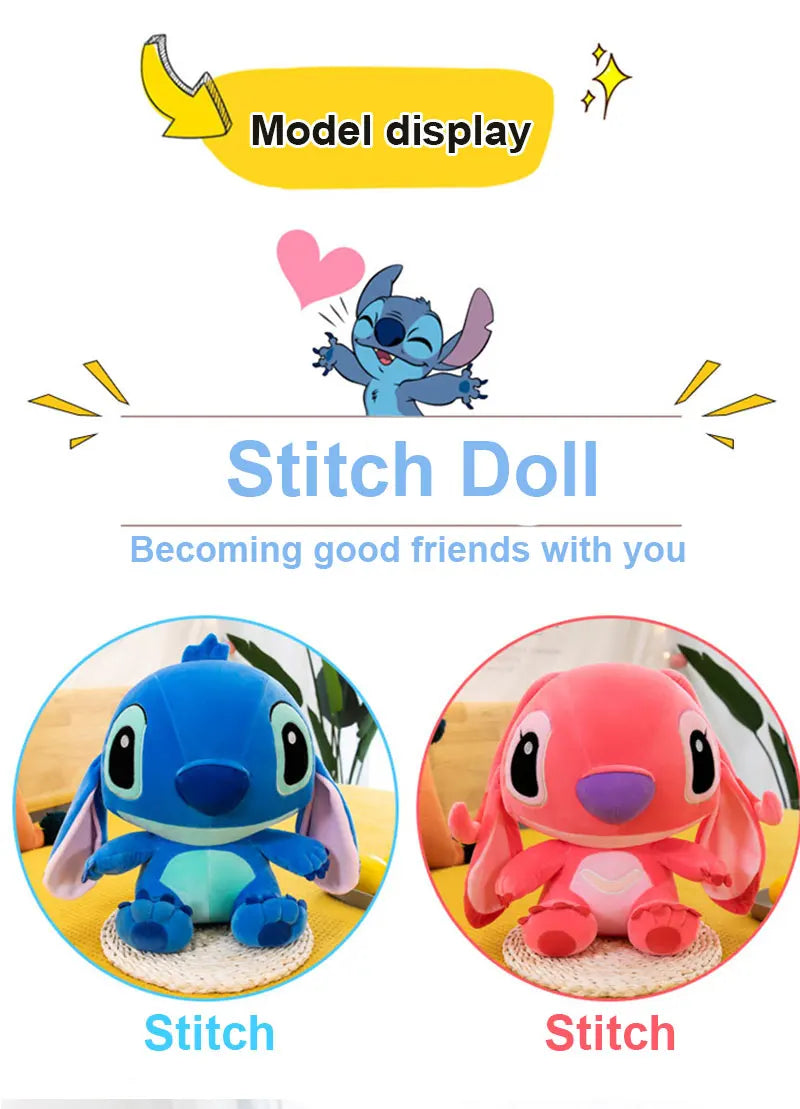 20-60cm Giant Lilo & Stitch Plush – Cartoon Stuffed Anime Toys, Pendant Pillow for Kids Birthday Gift