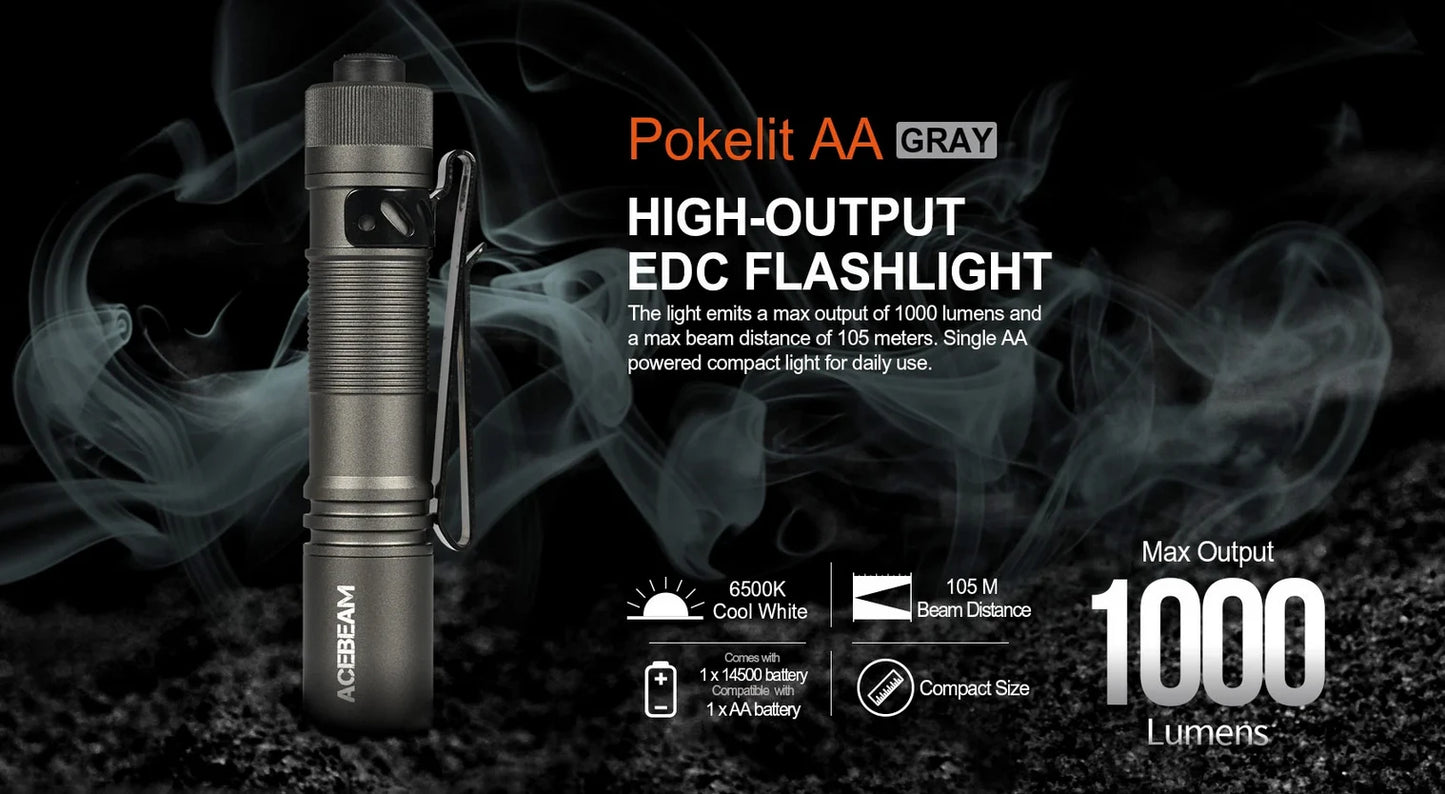 ACEBEAM Pokelit AA EDC Flashlight - 1000 Lumens, CRI90, USB-C Rechargeable, IP68 Waterproof Small Pocket LED for Everyday Carry