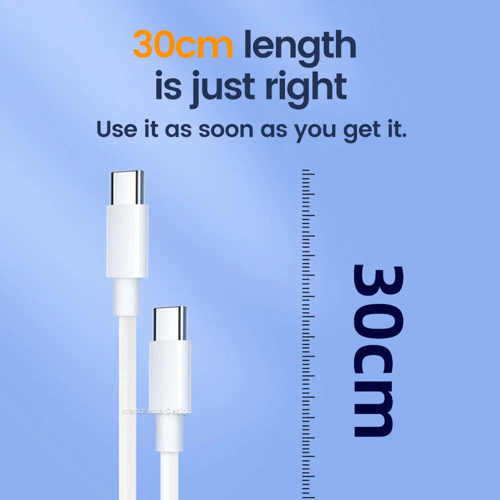 30cm USB-C to USB-C Fast Charging Cable – Compatible with iPhone 15, Xiaomi, Samsung, Huawei & Power Banks