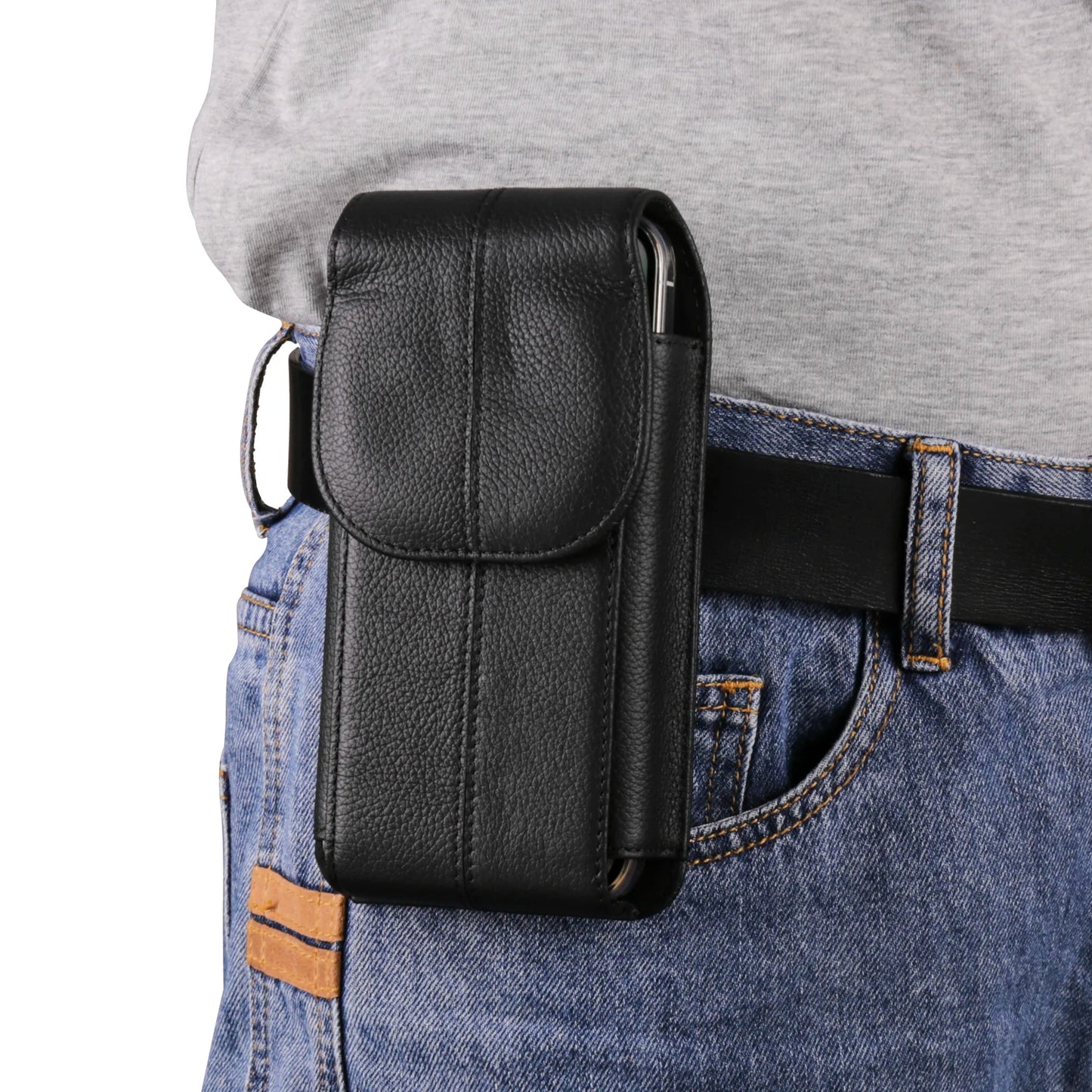 FULAIKATE First Layer Cowhide Phone Pouch - 6.1", 6.7", 7.2" Waist Bag for iPhone 13 Pro Max & Samsung Z Fold3